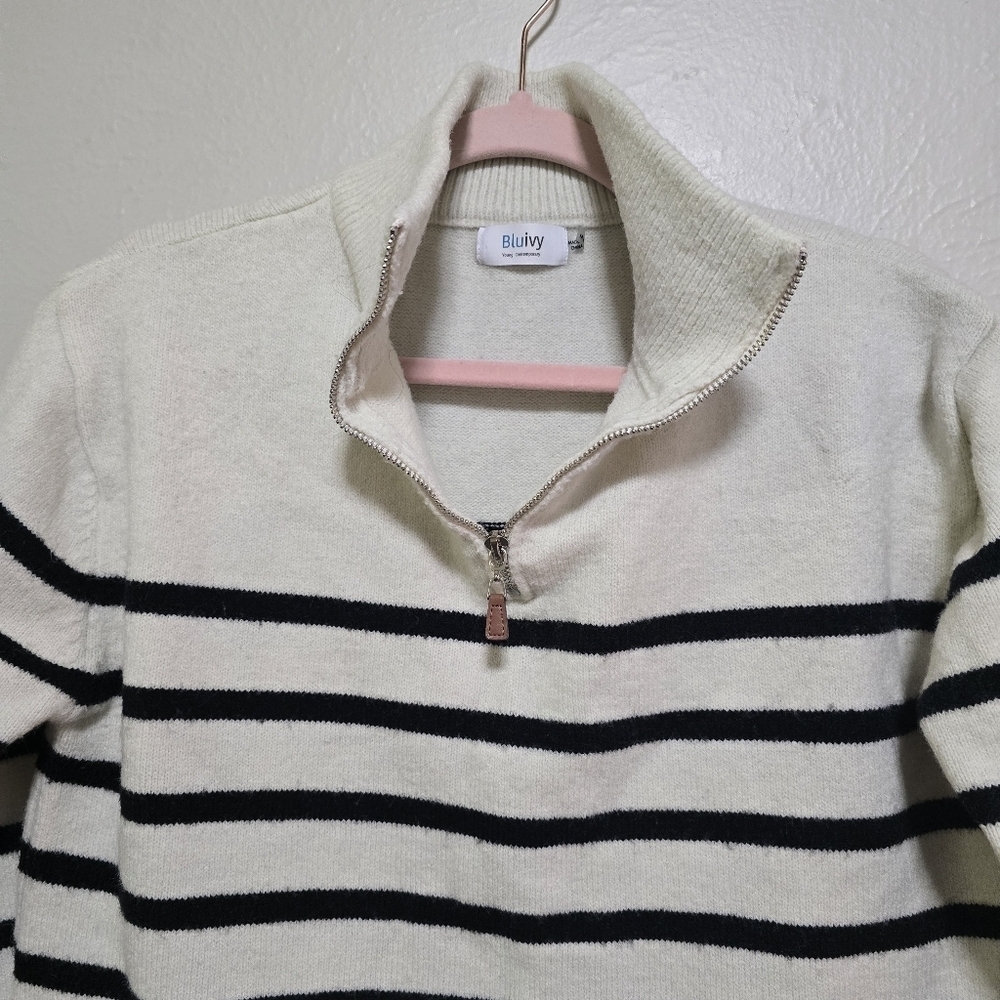 Bluivy Quarter Zip Up Stripe Pullover - Picture 3 of 10